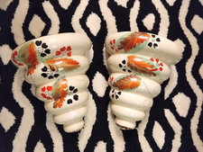 A Pair of Arthur Wood Ceramic China Wall Pocket Cream Floral Design & Gilt Glaze
