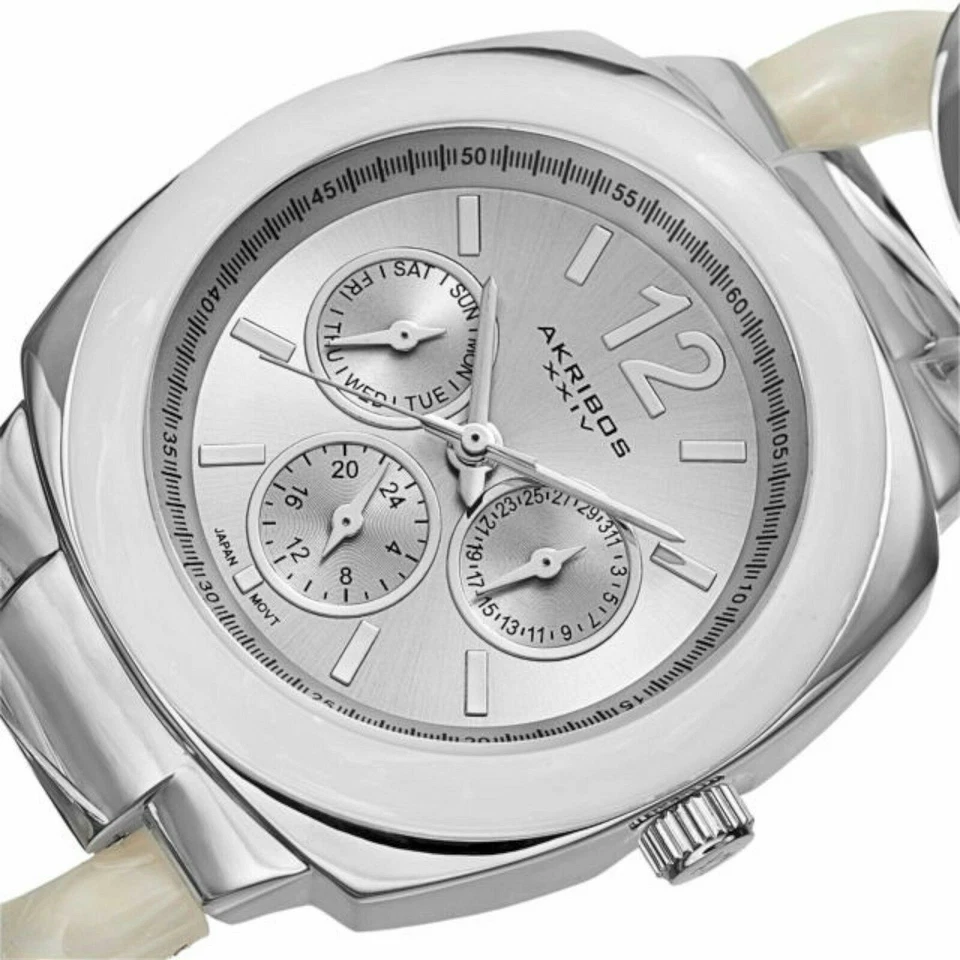 NUEVO Reloj Akribos AK641SS para mujer multifunción plateado/blanco cadena giratoria Foto 2 de 3