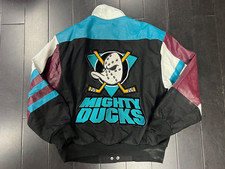 Vintage 90's Anaheim Mighty Ducks RARE NHL Leather Bomber Jacket Size L