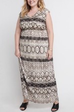Ryllace NWT Everyday Luxury Geometric Coastal Lined Empire Long Dress 2X Beige
