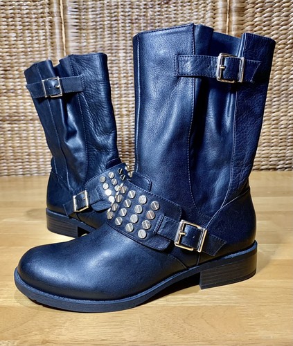 Black Leather Biker Womens Boots Size 