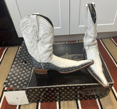 Vintage Ostrich Skin Size 7D Cowboy Boots Western Exotic Ivory BOTAS Montero
