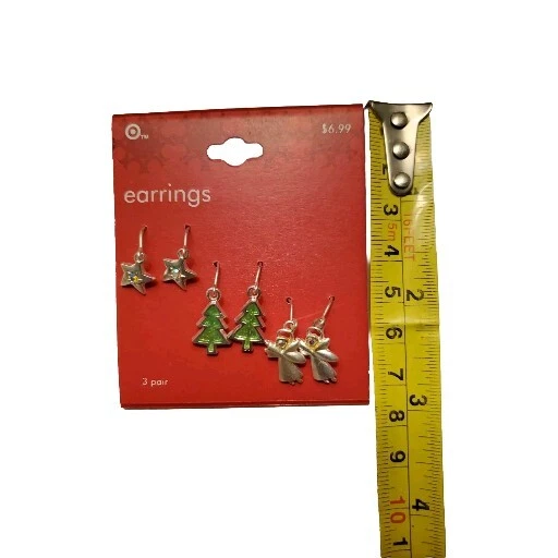 Juego de 3 Pendientes Festivos Árbol de Navidad Estrella de Ángel Plata Objetivo Foto 2 de 4