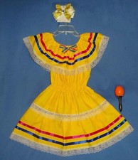 Mexican dress girls 3-4-5-Cinco de Mayo costume-folk-peasant-hairbow-maraca-LOT