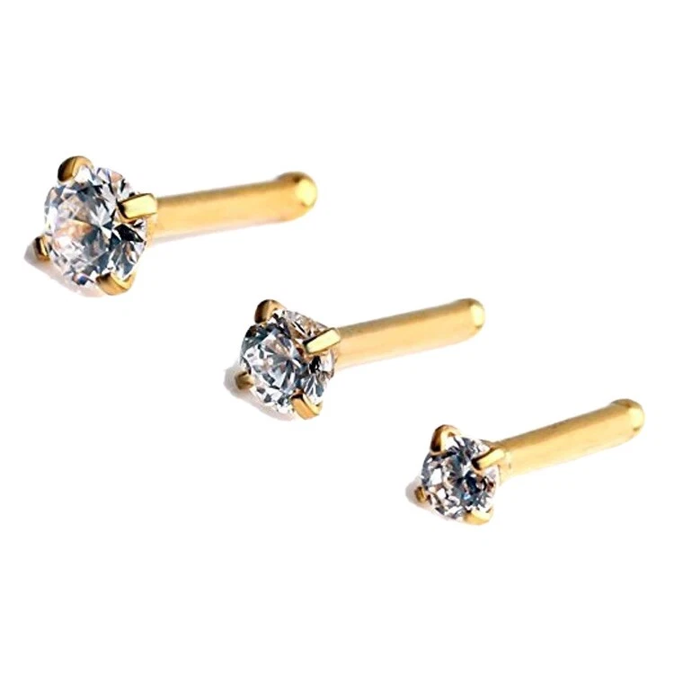 Pin nariz recta cristal oro esterlina chapado en oro impermeable Foto 2 de 4