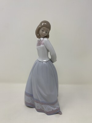 Lladro 6754 Sweet and Shy Girl Figurine Collectible w/ Flower 