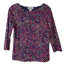 Style & Co Women's Polka Dot Blouse LS Workwear Blue Red Size Small