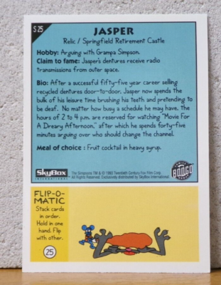 COOL PICTURE ON OLDER THE SIMPSONS TRADING CARD - JASPER - PET