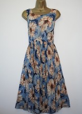 TENKI BLUE FLORAL SKATER TEA DRESS SIZE 16 PLEATED SKIRT NEW LOOK DEBENHAMS