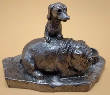Pewter Figurine Michael Ricker RB Pewter Co Dachshund & Bulldog Dogs 1.75" 1985