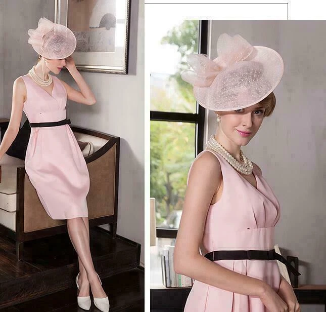 Mujer Kentucky Derby Iglesia Boda Noble Vestido Lino Pluma Sinamay Sombrero Foto 4 de 4