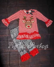 NEW Boutique Reindeer Girls Ruffle Leggings Christmas Outfit Set