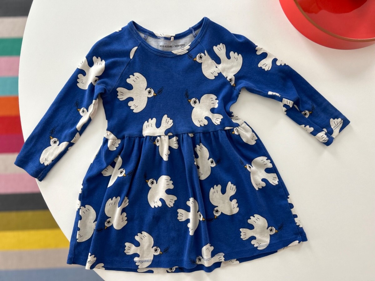 Mini Rodini 1.5-3 year old Blue dress with doves | eBay