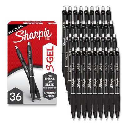 Sharpie S Gel Pens 36 Count Black Medium Point 0.7mm No Smear No Bleed