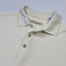Tommy Bahama Polo Shirt Mens Medium Cream Stripe Modal Blend Casual Golf