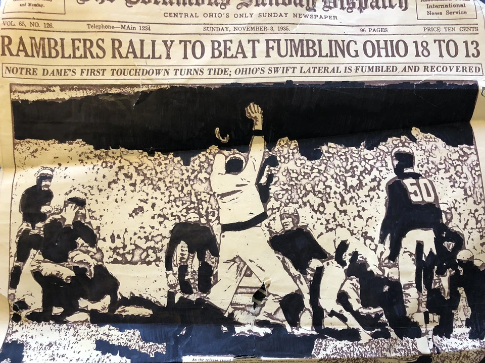 Columbus Sunday Dispatch November 3 1935 Ohio State Notre Dame Poster Rare VHTF! - Image 4 of 4