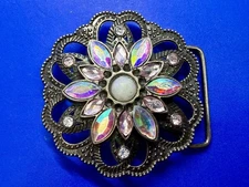 Gorgeous Multi-Color Rhinestone Flower Floral Shaped Women Ladies Belt Buckle