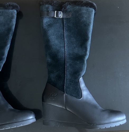 UGG AUSTRALIA MISCHA BLACK LEATHER TALL WEDGE BOOTS (UK Size 7.5) RRP £225 - Picture 5 of 24