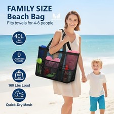 F-color Mesh Beach Bag Family - Large Travel Tote Bag for Beach Pool Cruise