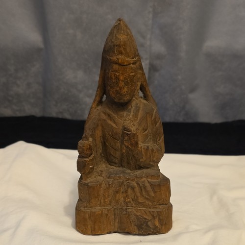 Hand Carved Wooden Buddhist Statue Figure Collectible Handmade Sculpture