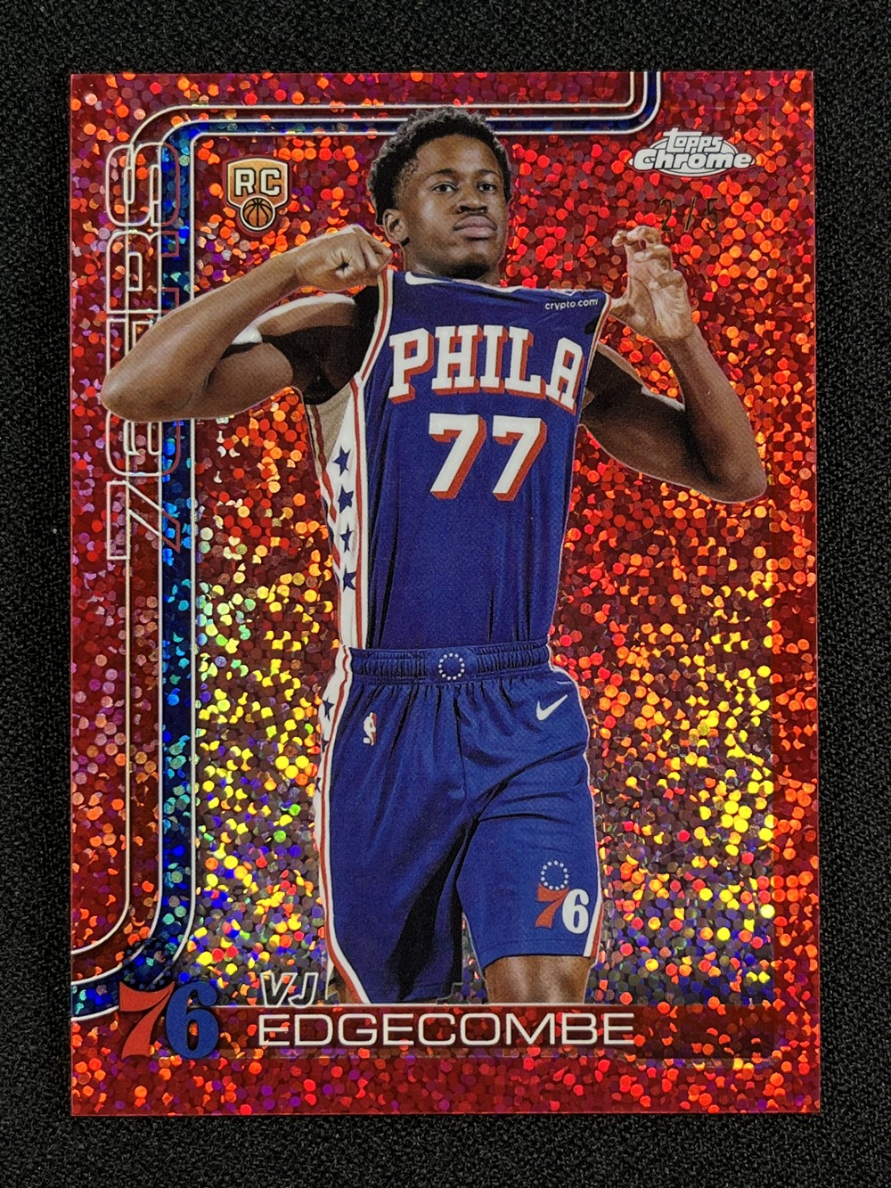 2025-26 Topps Chrome Vj Edgecombe #253 RED Speckle VARIATION Refractor /5 SSP RC