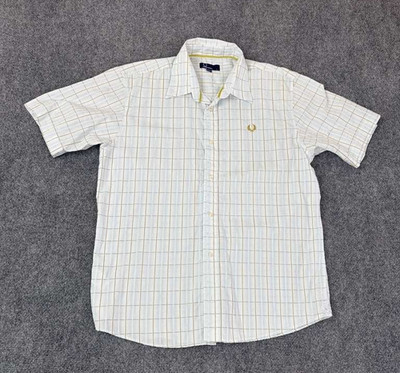Fred Perry Mens Button Down Shirt Size Large Short Sleeve Casual Cotton
