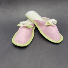 Vintage Amy Jo Gladstone Pink & Green Slippers Size M Leather Made in USA