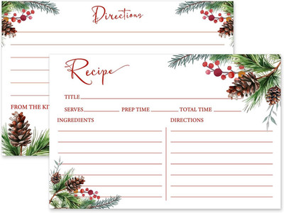 Jarthenaamcs 50Pcs Christmas Recipe Cards Double-Sided 4 X 6 Inch Red Pine Cones