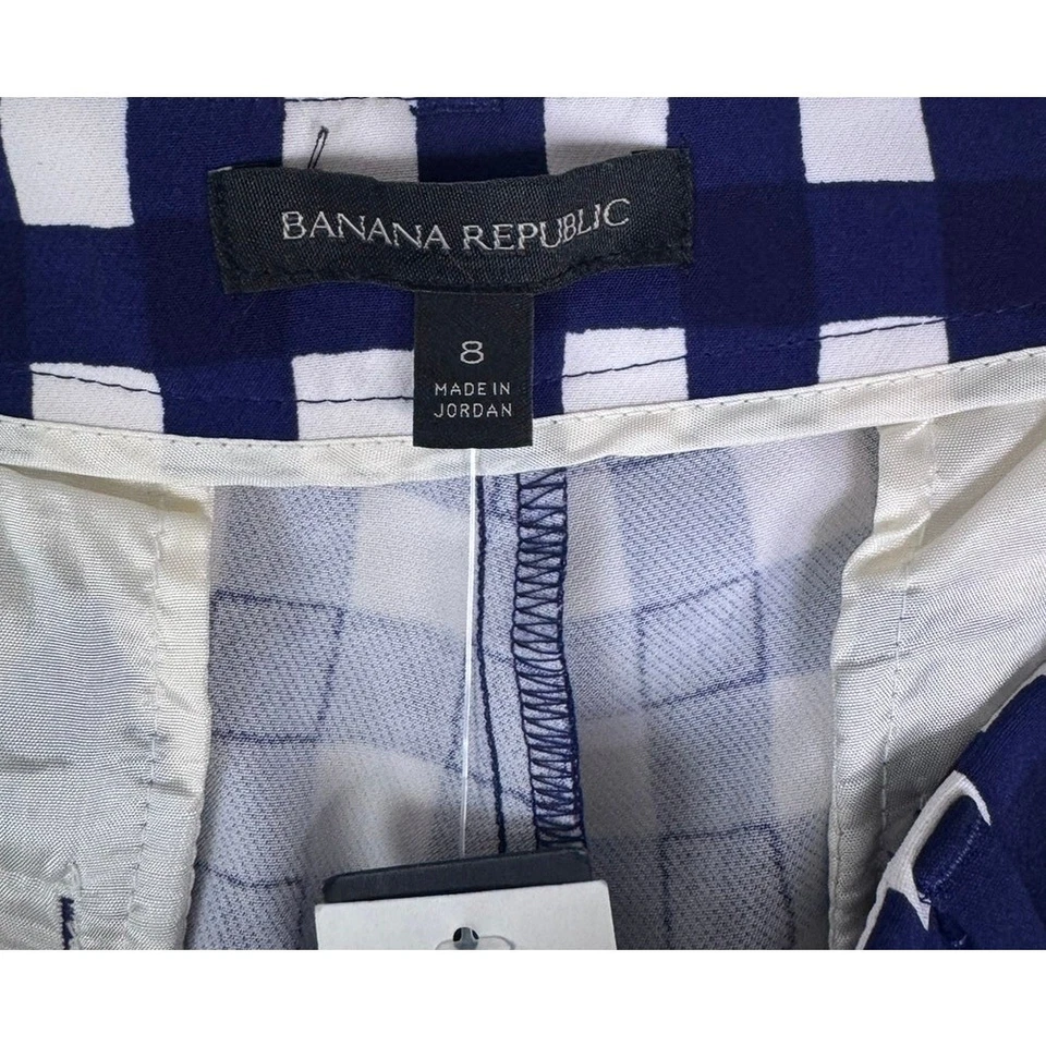 Pantalones Cortos Banana Republic Mujer NUEVOS NUEVOS CON ETIQUETAS Talla 8 Azul Cuadros Blancos  Foto 3 de 4