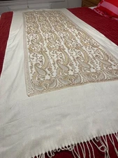 Ivory Embroidered/Beaded Scarf / Wrap / Shawl with Sequin & Fringe