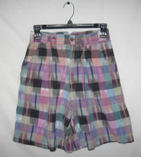 VTG Lord  Taylor Young Americans Cotton Multicolor Plaid Pleats Pockets Shorts