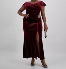Alex Evenings Women's Red Off-The-Shoulder Velvet Gown Dress Plus Size 16W