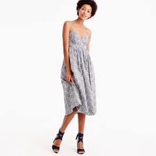 NWT J.Crew Spaghetti-strap Lace-up Back Dress in Navy Liberty June's Meadow 14