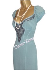 KAREN MILLEN❤️LOVELY DECO DUCK EGG SILK DRESS SIZE UK 14 US 10 EU 42 WEDDING