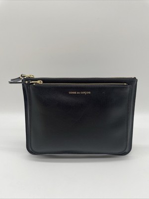 Comme Des Garcons Double Pocket Ledertasche Clutch Tasche Schwarz Neu
