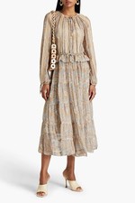 ZIMMERMANN-1 (AU 10/US 6)-RHYTHM LACE TRIM PRINT CREPON MIDI DRESS PAISLEY BLUE