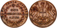 COIN British India 1/4 Anna 1835 M KM# 446.2 Small  ONE QUARTER ANNA  UNC
