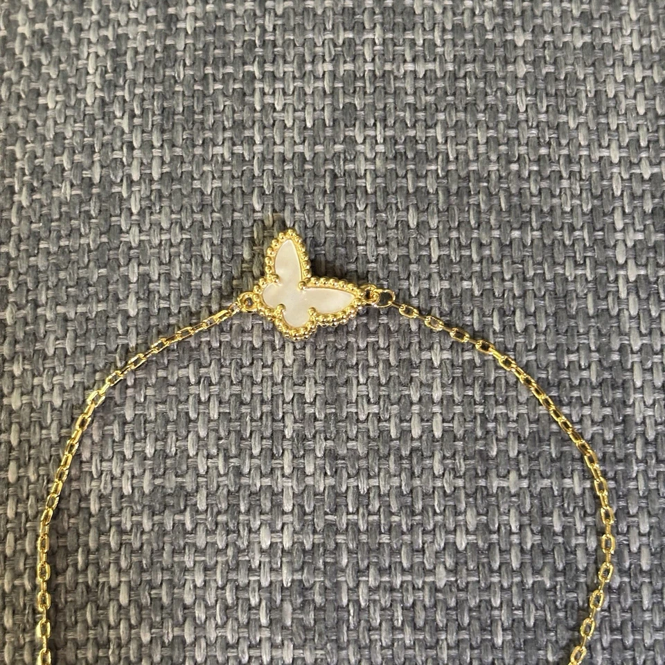 Dainty Butterfly Bracelet, White Mother Of Pearl, Gold Chain, New, 6.5” 7.5” - Image 4 of 4