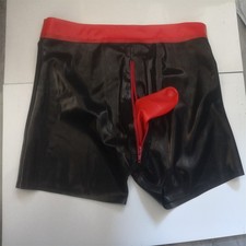 Male Latex Shorts with Front Sheath Zip Rubber Boxer Underwear Handmade