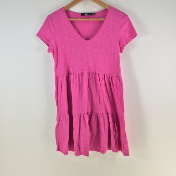 Sportsgirl t shirt mini dress womens size 2XS pink short sleeve Vneck 123499