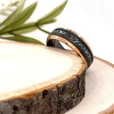 8mm Black & Rose Gold Tungsten Band Black CZ Inlay Women Ring For Christmas Gift