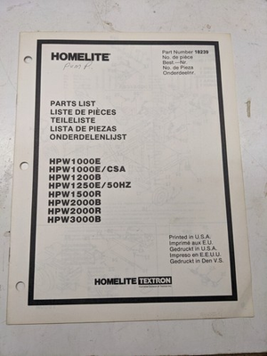 #ad #ad HOMELITE PARTS LIST BOOK MANUAL PUMP HPW1000 1200 1250 1500 2000 3000 E B R $11.87