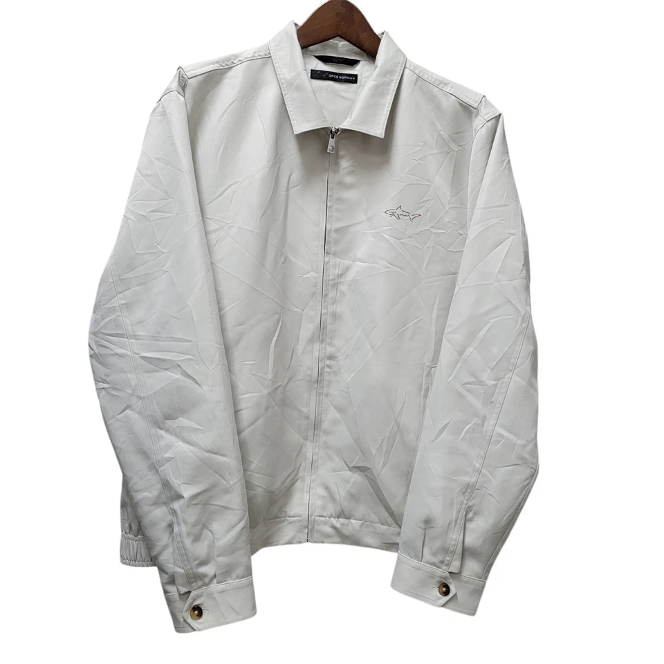 Chaqueta Greg Norman Cremallera Completa Para Hombres Logo de Tiburón Clásico Abrigo de Golf Beige Talla Grande Foto 2 de 4