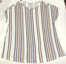 Lane Bryant Vertical Striped Casual Top Sz 18/20 Short Sleeve Plus Size