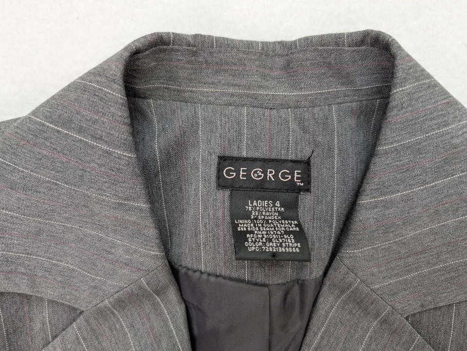 Chaqueta Blazer Traje George Para Mujer Talla 4 Gris Rayas Negocios Carrera Foto 3 de 4