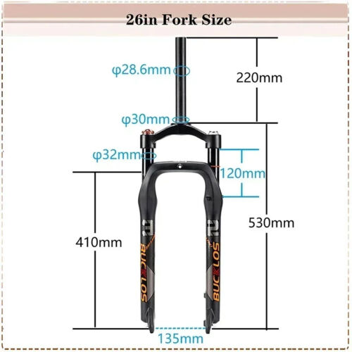 26in Beach Bike Air Suspension Fork Fat Bike Travel 120mm Bicycle 9mm QR Fork - Picture 2 of 24