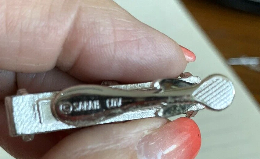 Vintage SARAH COVENTRY Gemelos y Barra de Corbata Carbón Hematita Pepita Tono Plateado Foto 3 de 4