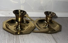 Brass Chamberstick Candle Flat Holder Shiny w...