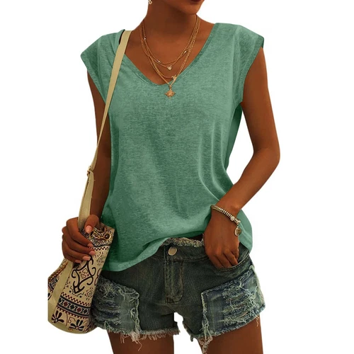 Einfarbige ärmellose Damen-Tanktops V-Ausschnitt lässig locker Sommer T-Shirts Tee - Bild 19 von 73
