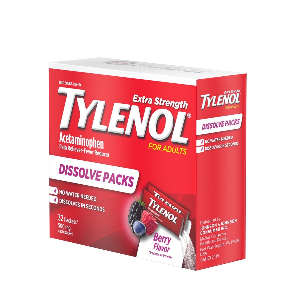 Tylenol Extra Strength Dissolve Packs with Acetaminophen, Berry, 32 ct